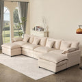 142.5" U Shaped Couch, Modular Sectional Sofa, 3-Seater Comfy Cloud Couch, Set of Modular Pieces with Movable Ottoman, Deep Seat Couches for Living Room, Linen, Beige