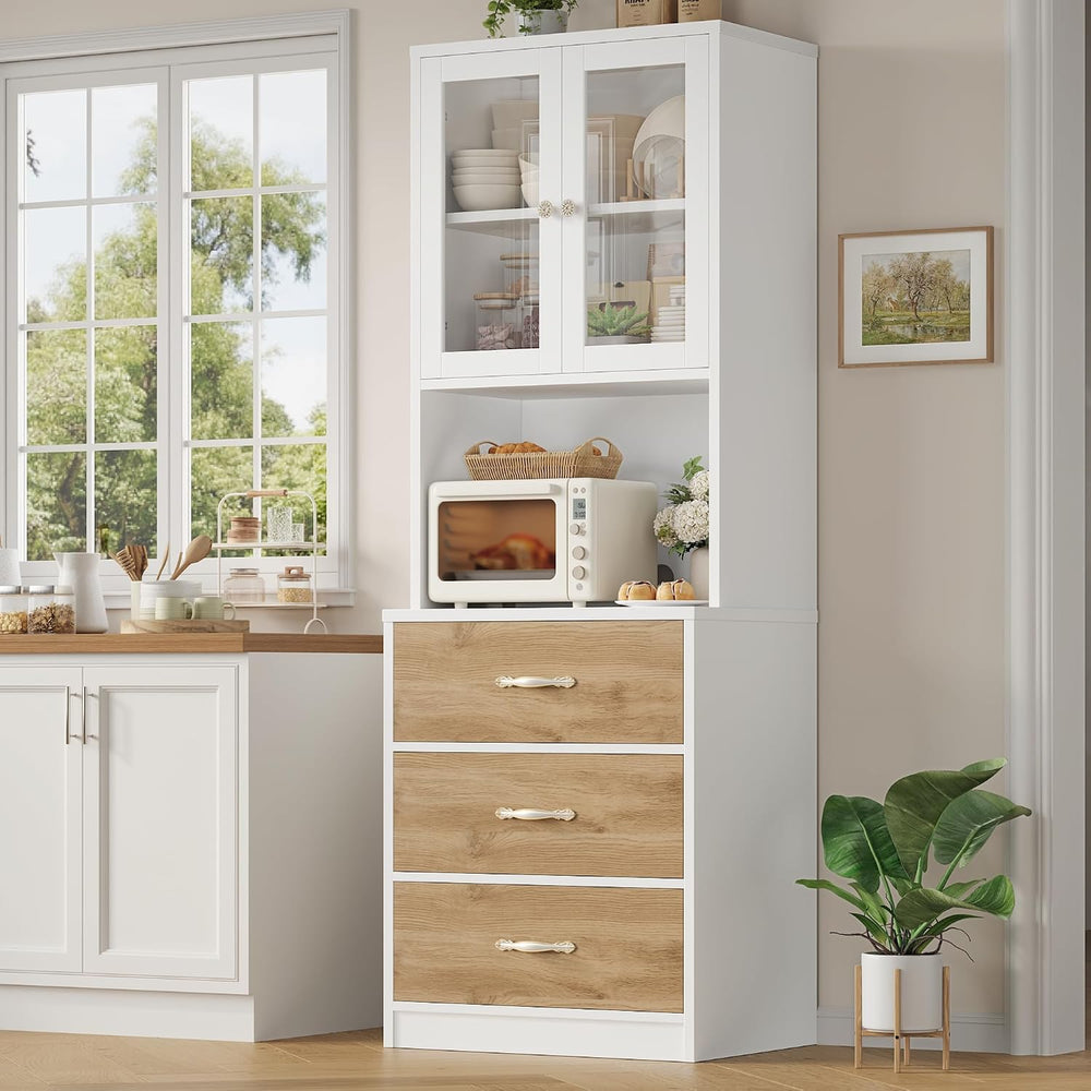 Keyluv 71“ Tall Kitchen Pantry Storage Cabinet with Microwave Stand, Buffet K...