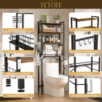 TETOTE Over Toilet Bathroom Organizer, 4-Tier Bathroom Over The Toilet Storage with Adjustable Shelf and Basket, Freestanding Space Saver Bathroom Shelves Above Toilet for Room(Brown)