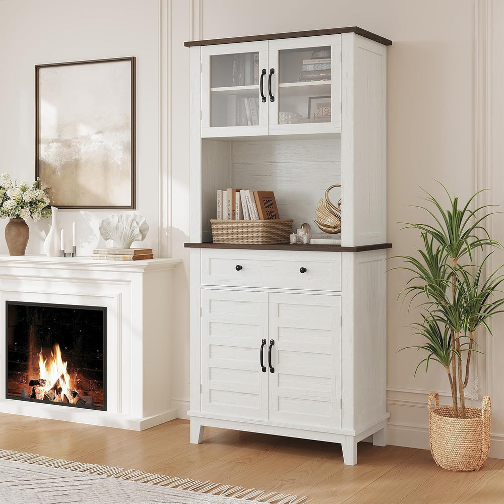 Multi-Functional Hutch – Elegant 72" White Pantry Coffee Bar Cabinet for...