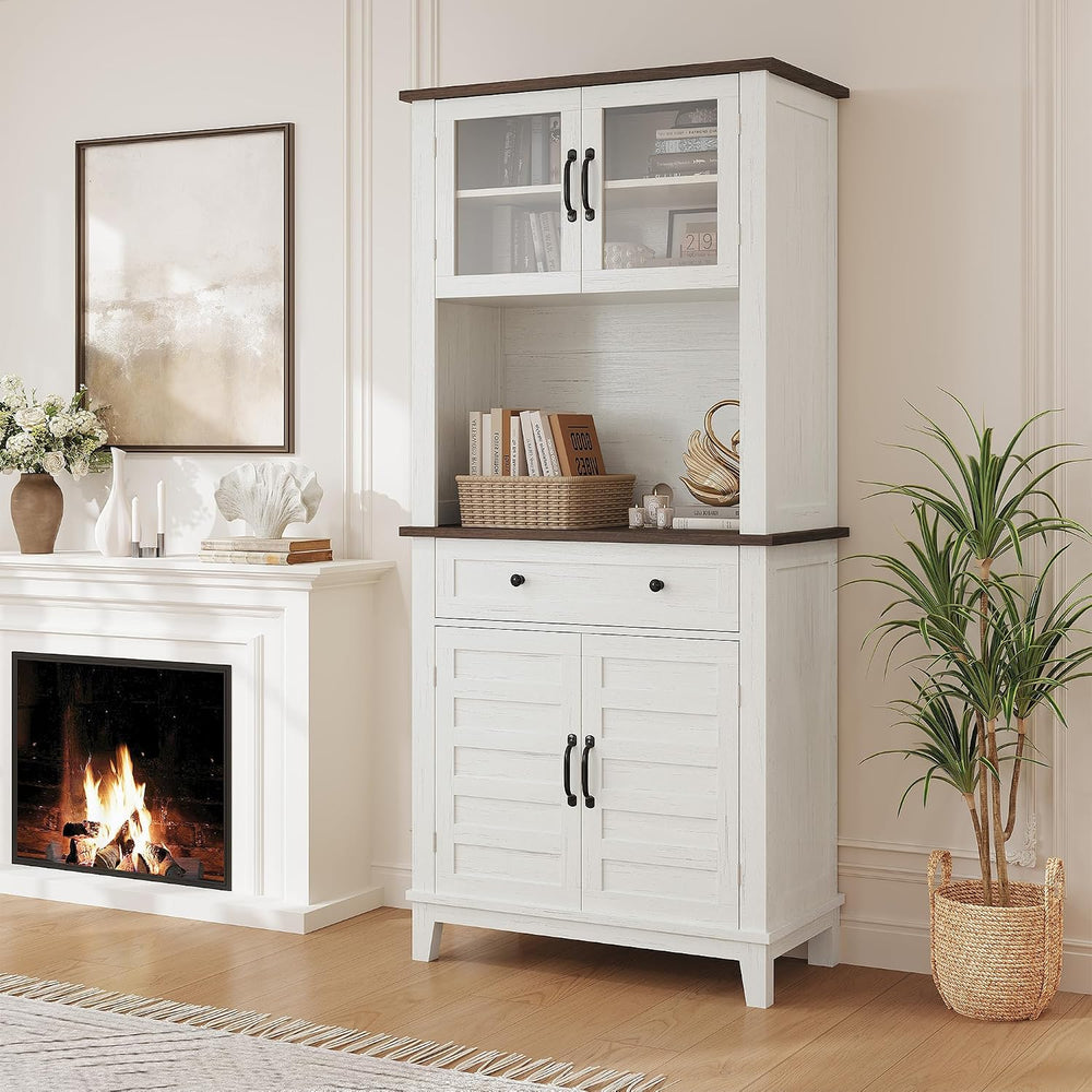 GAOMON Elegant 72" White Pantry Coffee Bar Cabinet – Tall Kitchen Storag...