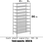 24" Deep x 42" Wide x 86" Height Wire Shelving Kit | 10-Tier | NSF Commercial Storage Rack Unit