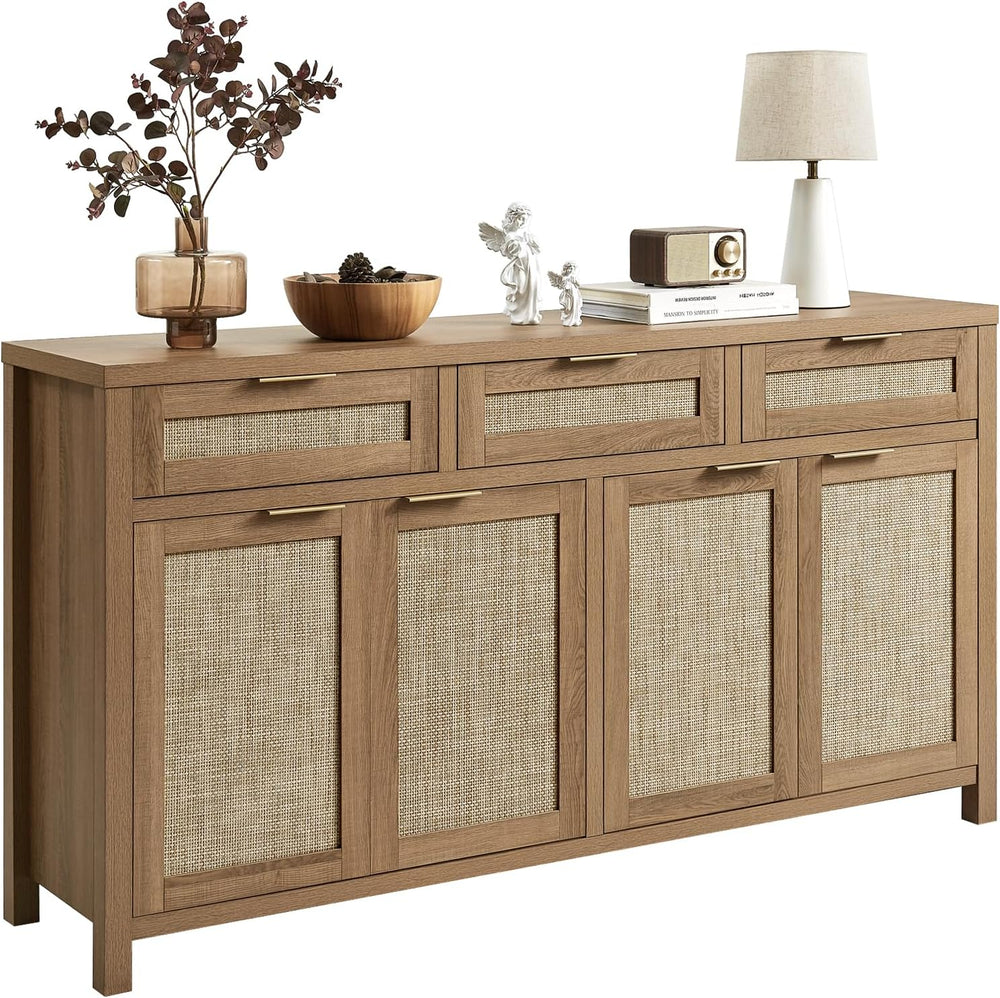 HOKYHOKY 63" Rattan Sideboard Buffet Cabinet, Boho Storage Cabinet | Adj...