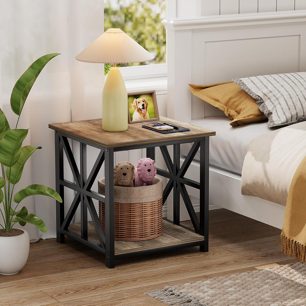 GreenForest Large End Table with X-Shaped Metal Frame for Living Room