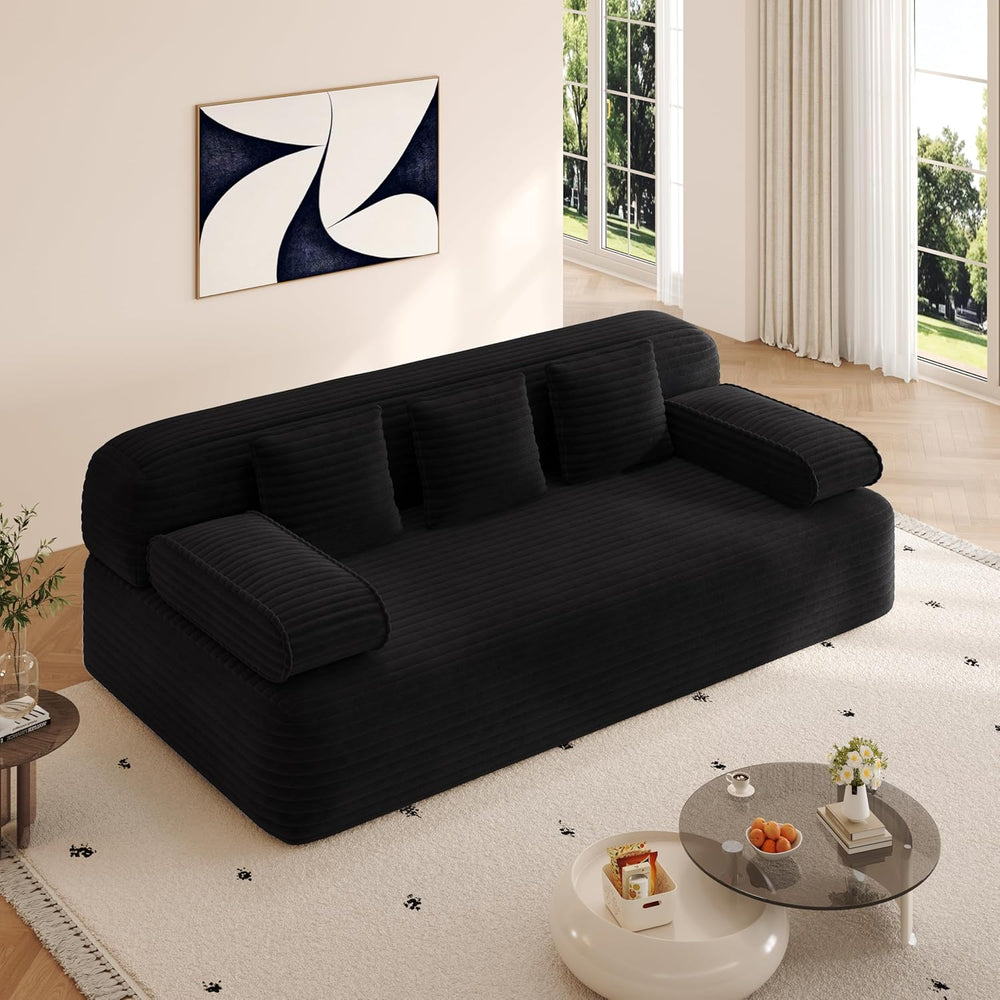 78.7'' Couches Queen, Corduroy Futon Sofa Bed, Modern Floor Couch, Cl...