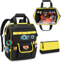 Tool Bag Backpack with Zipper Pouch and Magnetic Attraction Area, Heavy-Duty Tool Storage Organizer Bag, Tactical Work Tool Bag for Electrician, Repairman, HVAC Techs, Black