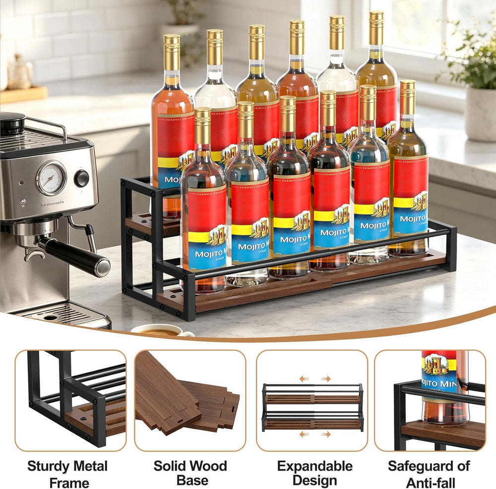 Expandable Coffee Syrup Organizer, Syrup Rack with Wood Base | Customized Wid...