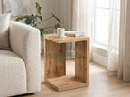 Domingo Side Table/Bedside Table MDF Safety Glass Wild Oak 40 x 40 x 60 cm