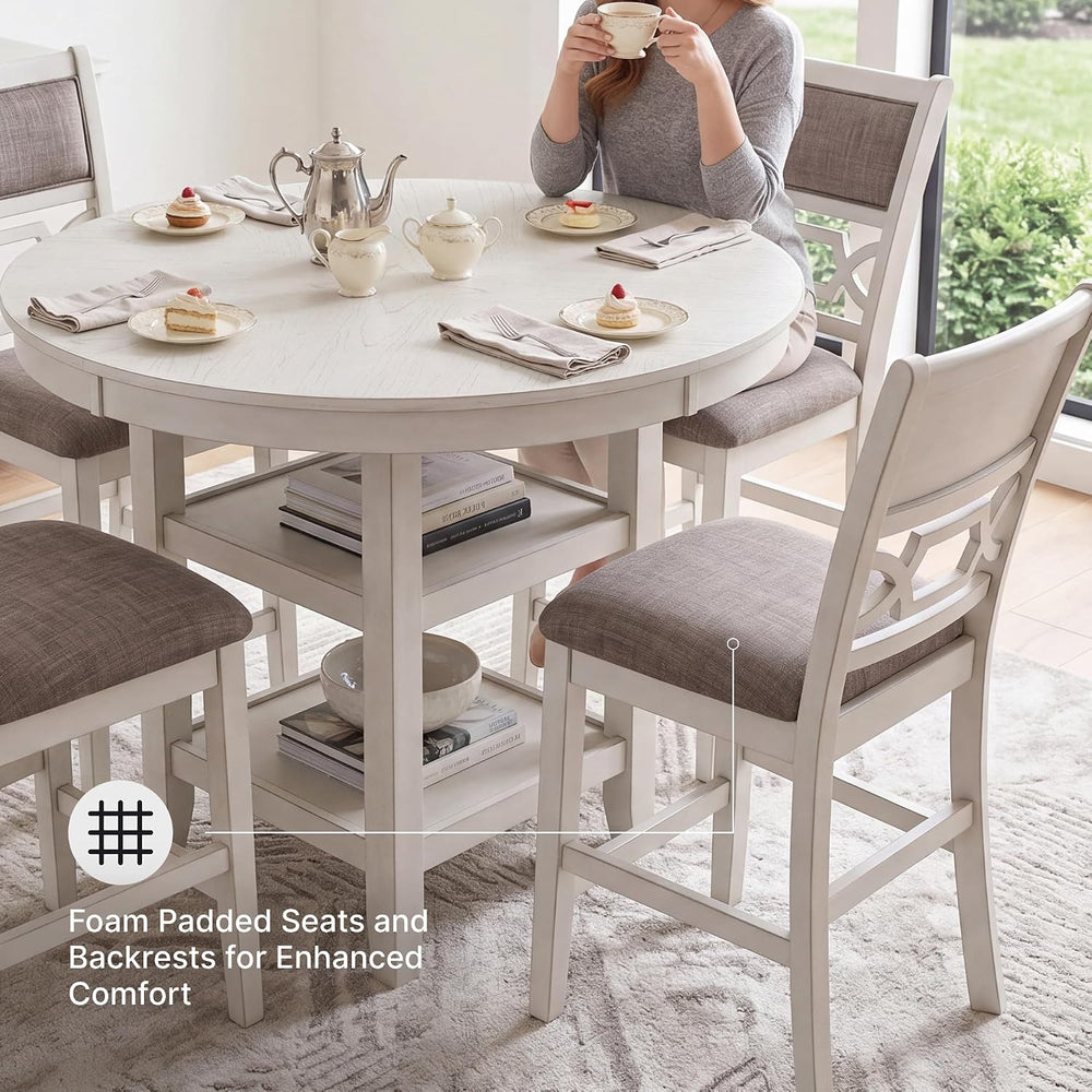Signature Design by Ashley Round Dining Table Set for 4, Counter Height | 42-...