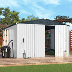 ACOJOY 10'x10' Shed, Large Metal Storage Sheds & Outdoor Clearance, Steel Backyard Shed with Lockable Doors, Utility and Tool Storage for Garden, Patio, Outside Use in White