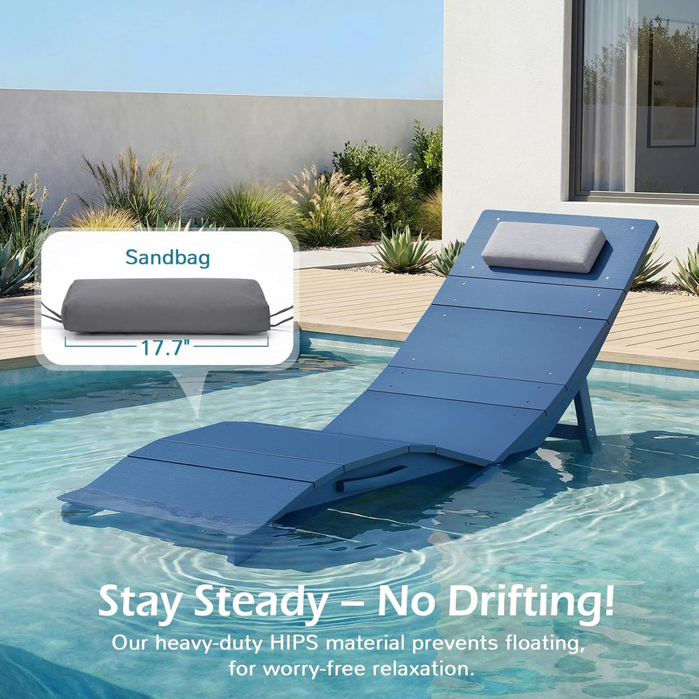 Stoog Folding Pool Lounge Chair, HIPS Outdoor Anti-Floating Recliner with Hea...