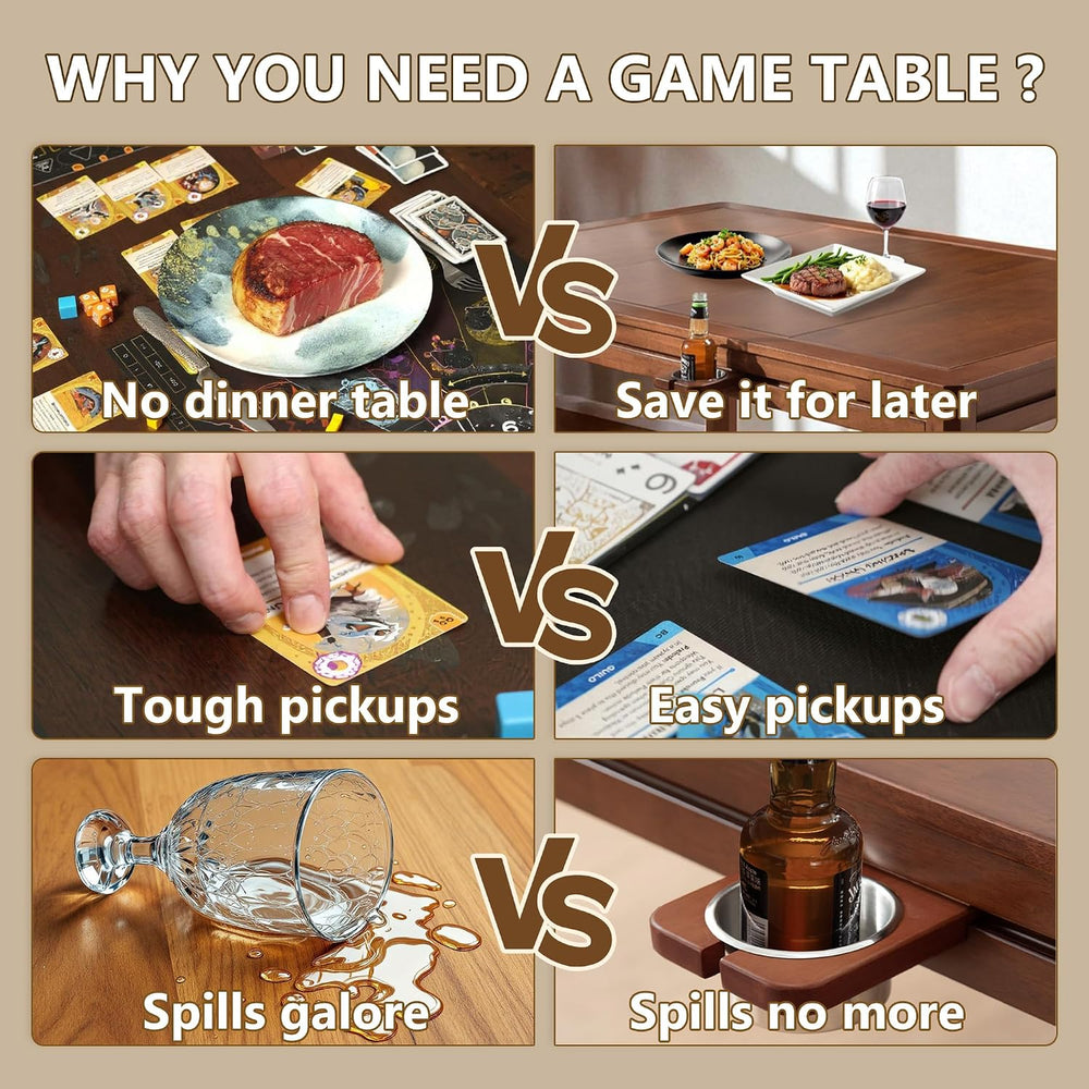 Solid Wood Board Game Table with Removable Table Top for 4–6 Players,Gaming T...