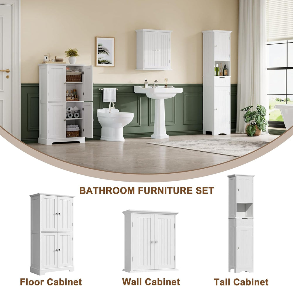 ChooChoo Bathroom Floor Cabinet, Modern Bathroom Storage Cabinet with 4 Doors...