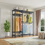 VIPEK V2 Heavy Duty Clothes Rack, Portable Metal Clothing Racks with 4 Tiers Adjustable Wire Shelving & 3 Hanging Rods, Freestanding Wardrobe Portable Closet Rack, Max Load 700LBS, Black
