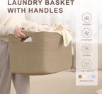 86L Large Wicker Laundry Basket for Living Room Storage,Boho Woven Cotton Rope Baskets for Kids Toy,Gifts,Square Blanket Hamper for Bedroom Dirty Clothes,Jute