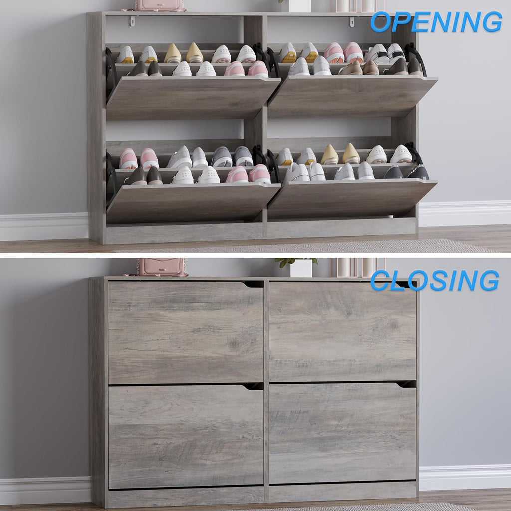 Shoe Cabinet with 4 Flip Drawers, Narrow Hidden Shoe Storage Cabinet, Slim Freestanding Shoe Rack Organizer for Entryway, Hallway, Bedroom, Living Room