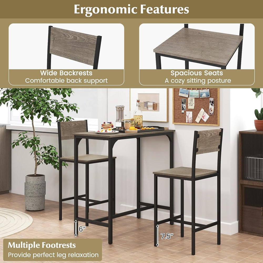GOFLAME 3-Piece Bar Table Set, Counter Height Pub Table & 2 Barstools wit...