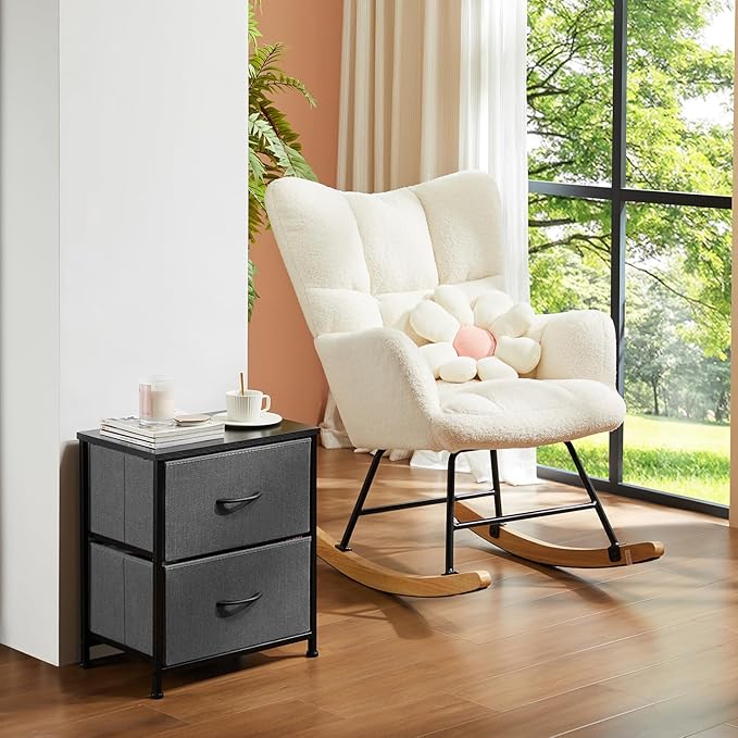 DUMOS Nightstand Set of 2, Small Dresser with 2 Fabric Drawers Side Bedroom End Table Kids Bedside Storage Furniture for 25 inch Tall Night Stand for Closet, Entryway, College Dorm, Grey, M-2 Pack