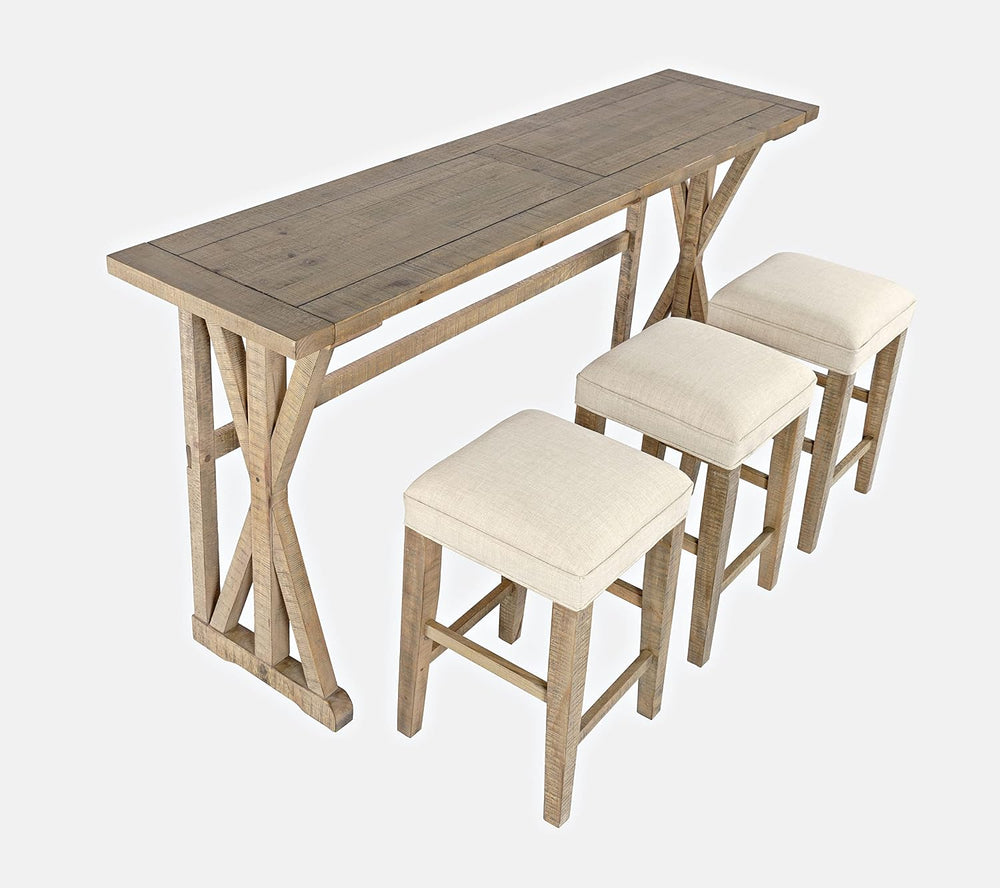 Jofran Carlyle Crossing Pine Counter Height Sofa Table Set with 3 Stools, Rus...