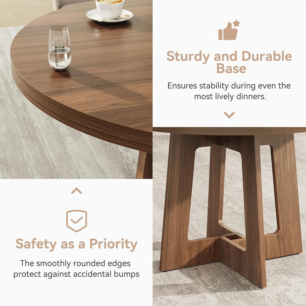 Round Dining Table for 4, Wooden Dining Room Table, Circle Kitchen Table for ...