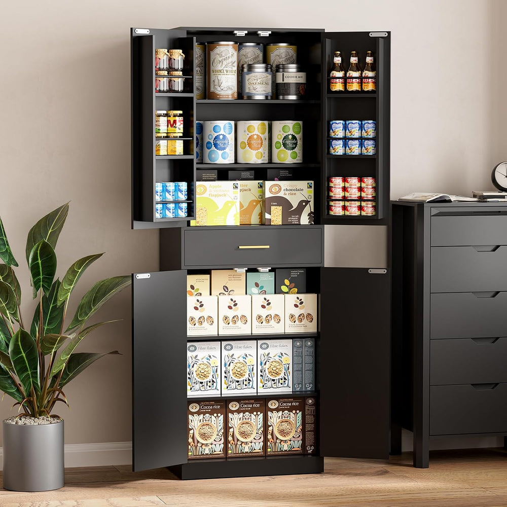 71" Tall Kitchen Pantry Storage Cabinet with 4 Doors & Drawer, Adjus...