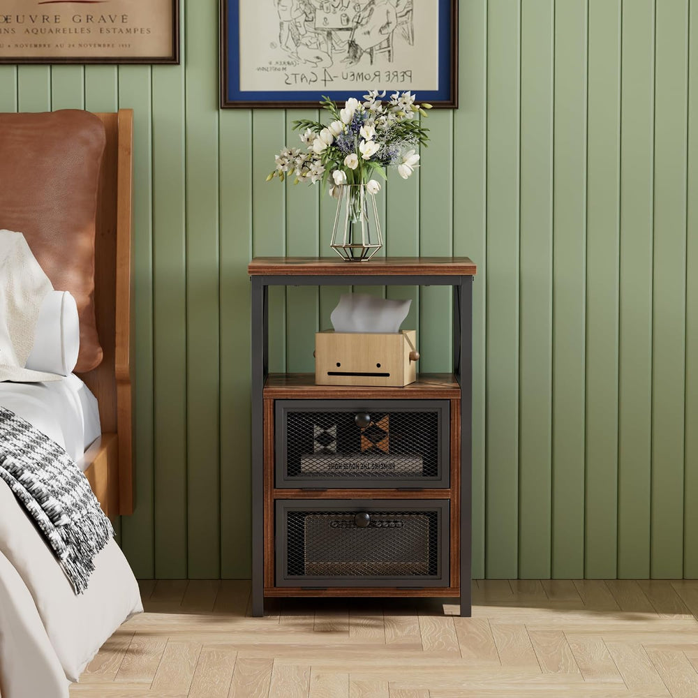 VECELO End Side Table, Modern Night Stand with Storage Space and Door, Set of...