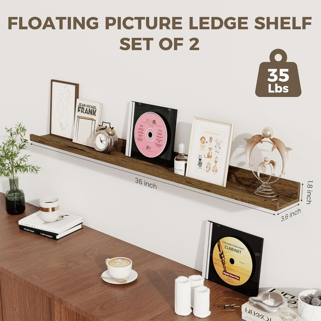 Axeman Floating Shelves for Wall - Picture Ledge Shelf Set of 2-36 Inch Floating Shelves with Lip - Picture Shelf for Wall with Ledge - Photo Ledge Shelves for Pictures Nursery Books