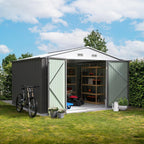 Furniwell 10x8 FT Outdoor Storage Shed, Metal Garden Sheds Outdoor Storage House with Single Lockable Door for Backyard Patio Lawn, Gray