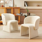 NORDICANA Barrel Dining Room Chairs with Arms, Faux Fur Accent Chairs Set of 2, for Kitchen, Living Room, Upholstered Armchairs, Off-White