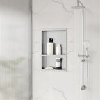 Stainless Steel Shower Niche 18" X 12", No Tile Needed Wall Niche Double Shelves, Recessed Shower Shelf for Bathroom Storage, Brushed Nickel