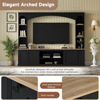 Merax Elegant Arched Entertainment Center Wall Unit with Bookshelf, Minimalism TV Stand for Televisions up to 70", Mid-Century Media Console with Adjustable Shelves for Living Room, Black