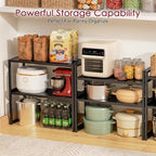 Expandable Kitchen Storage Shelves,110LBS Heavy Duty Metal Garage Shelving Units For Pot Pans Appliance,Adjustable Small Storage Shelf Rack Organizer For Kitchen Countertop Under Cabinet Garage Pantry