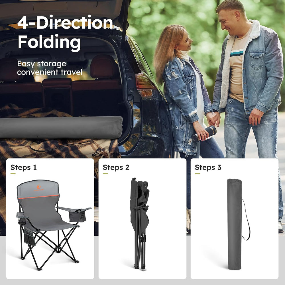 ALPHA CAMP 2-Pack Folding Camping Chair with Cooler Bag & Lumbar Support