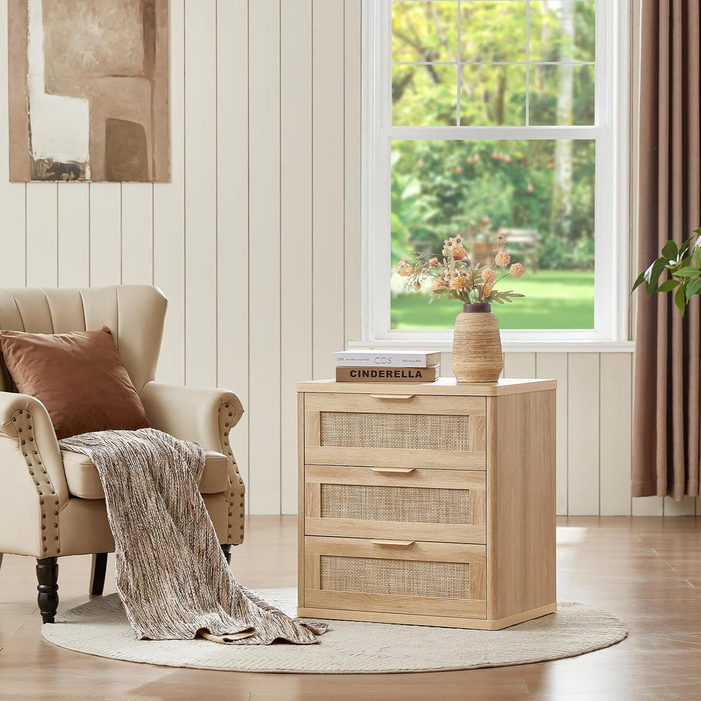 LEYAOYAO Rattan Dresser and Nightstand Sets 3 Piece, Natural