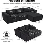 97" Modular Sectional Sofa, L-Shaped Boneless Couch with Deep Seat, Cozy Cloud Couch Sectional with Convertible Ottoman, Modern Sectional Couches for Living Room（ Black）