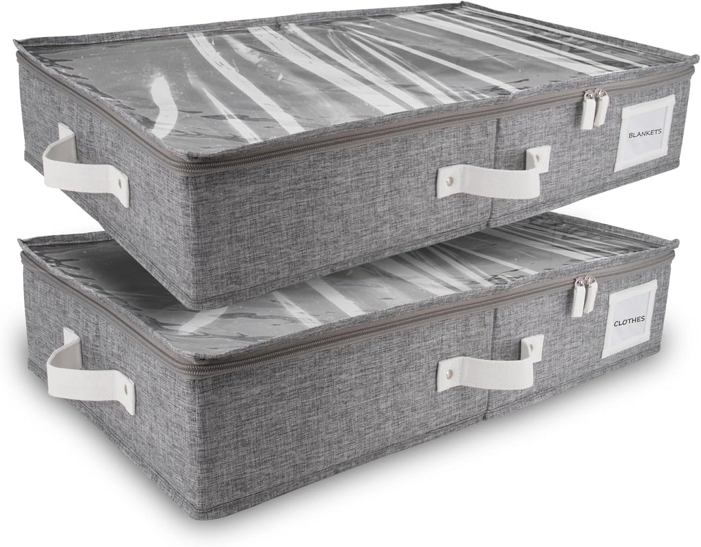 HOMELUX THEORY 2pc Under Bed Storage Containers, Bedroom Under the Bed Drawer Storage Organizer with Bins and Lids, Medium Underbed Clothes Storage Box Ideal for Blanket, Fabric, & Shoes (LightGray)