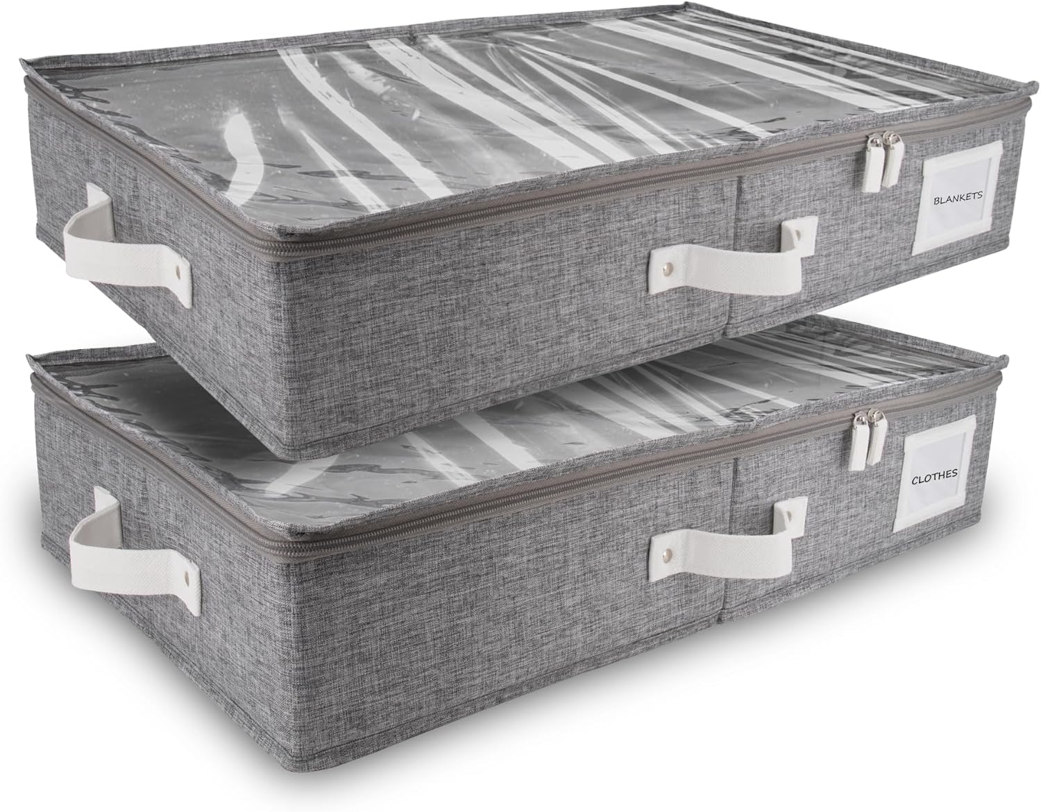 HOMELUX THEORY 2pc Under Bed Storage Containers, Bedroom Under the Bed Drawer Storage Organizer with Bins and Lids, Medium Underbed Clothes Storage Box Ideal for Blanket, Fabric, & Shoes (LightGray)