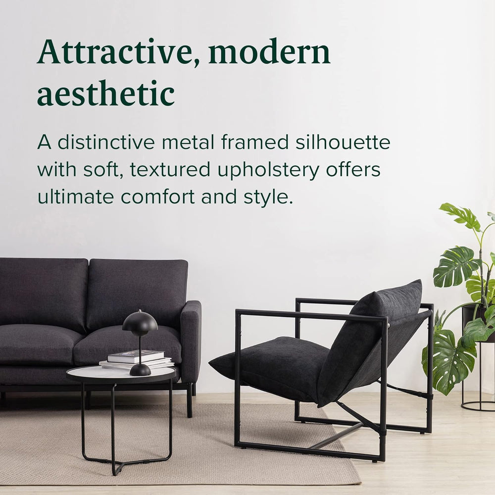 Zinus Aidan Sling Accent Chair, Metal Framed Armchair with Shredded Foam Cush...