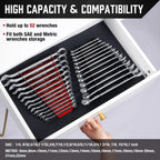 ALOANES 52-Slot Metal Wrench Organizer, Heavy Duty Wrench Organizer Tray for Tool Box, Fit SAE & Metric Wrench Storage, 4 Pack Wrench Holders(Red&Black)