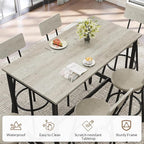 Rovibek Dining Table Set for 6, Bar Table and Chairs Set, Modern 6 Piece High Top Table and Chairs, Industrial Bar Height Pub Tables for Kitchen, Dining Room, Grey