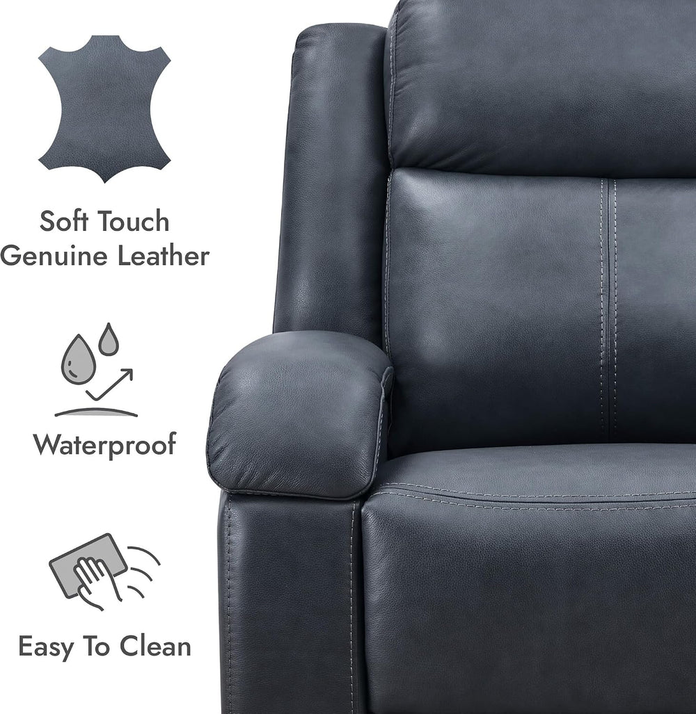 Watson & Whitely Genuine Leather Wall Hugger Power Recliner, Navy Blue