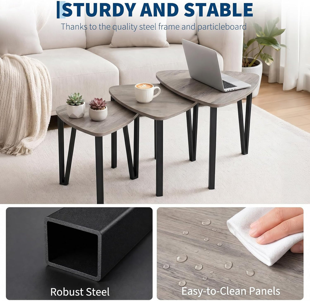 Nesting Coffee Tables Set of 3,Triangle Rustic Industrial Side End Tables for...