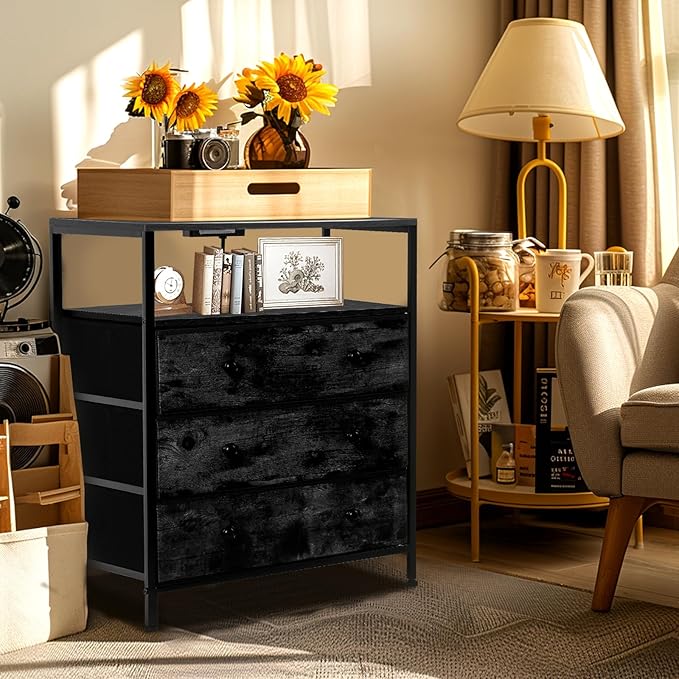 3 Drawers Dresser with Charging Station, 24 Inch Wide LED Night Stand with Ad...