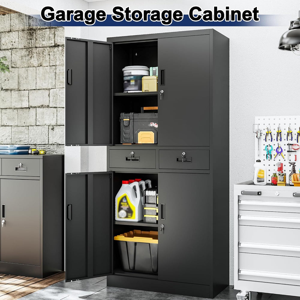 BESFUR Metal Storage Cabinet with 2 Drawers 4 Doors and 2 Adjustable Shelves ...