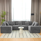 KEIKI 135" U Shape Sectional Sofa,6-Seater Modular Couch with Striped Corduroy Fabric for Living Room,Customizable Design
