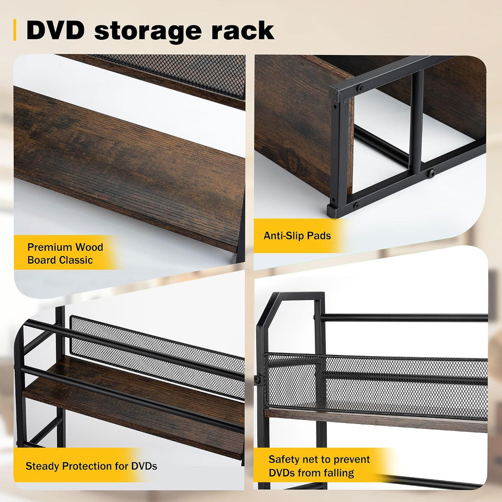 2-Tier DVD Storage Rack, DVD Holder Organizer Shelf, Space Saving Media Storage Stand for DVDs CDs Video Games, Display Organizer for Home Office Living Room
