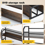2-Tier DVD Storage Rack, DVD Holder Organizer Shelf, Space Saving Media Storage Stand for DVDs CDs Video Games, Display Organizer for Home Office Living Room