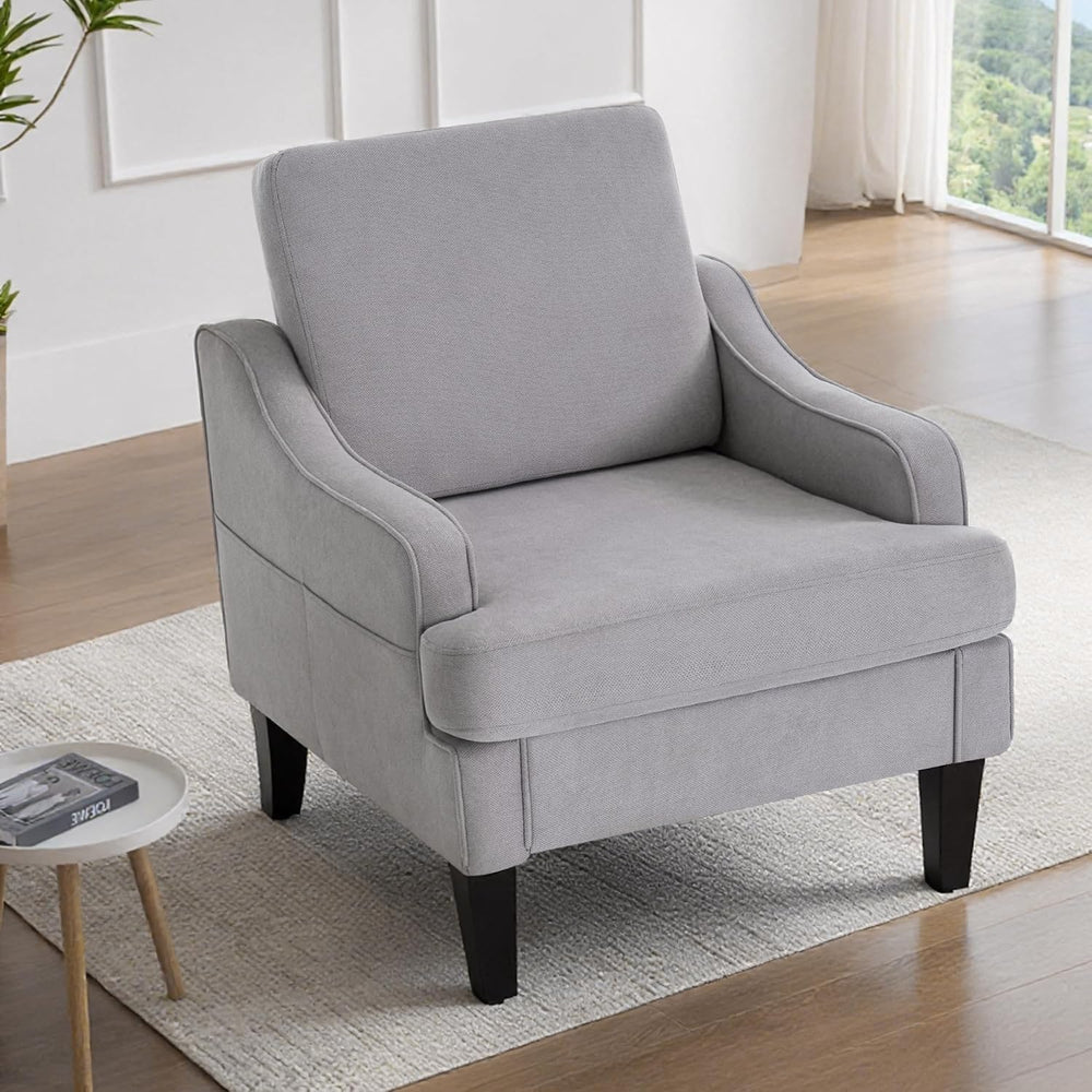 Mid-Century Accent Chair, Comfy Arm Chair Upholstered Living Room Chair for B...