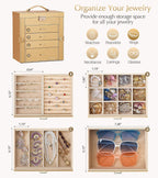Homde Synthetic Leather Huge Jewelry Box Mirrored Watch Organizer Necklace Ring Earring Storage Lockable Gift Case (Gold)