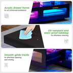 HNEBC Living Room Set, Industrial Coffee Table and TV Stand,2PCS Black | RGB Lights,Charging Station,USB-C,Wireless,2 AC Outlet,Motion-Sensor Lights,Glass doors